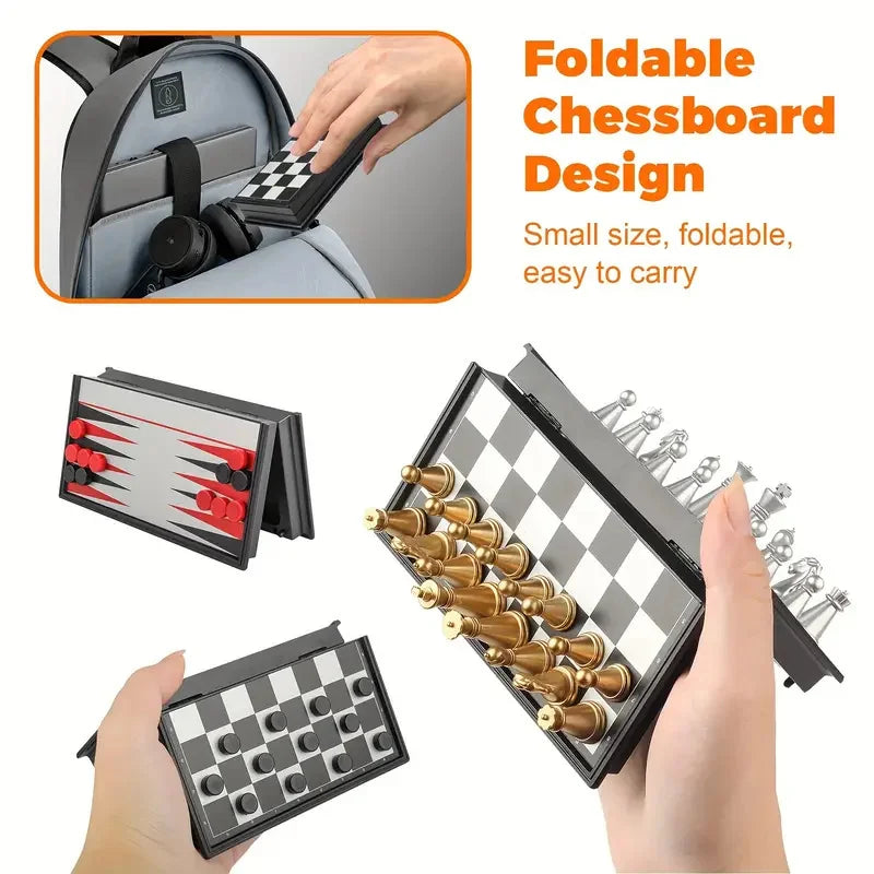 Mini Magnetic Game Set – Chess, Backgammon & Checkers