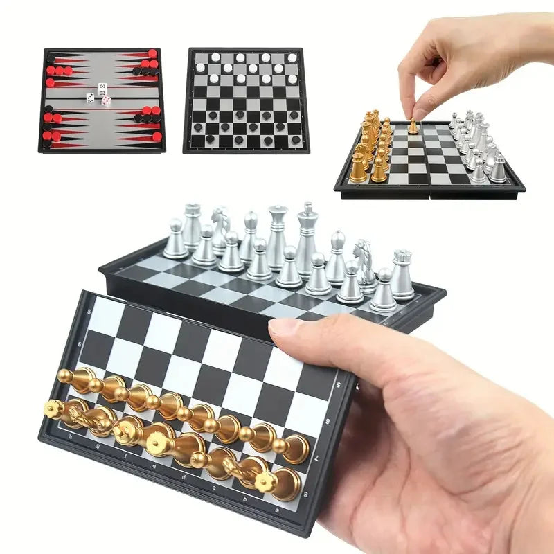 Mini Magnetic Game Set – Chess, Backgammon & Checkers
